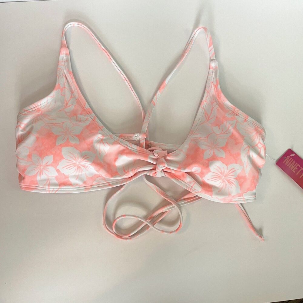 Juniors Ninety Nine Degrees Coral Pink Tropical Hibiscus Bikini Swim Top